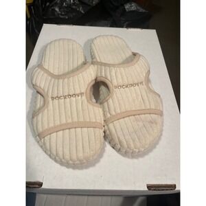 RockDove Womens Ribbed Corduroy Slide Slippers Cream Open Toe House Shoes Logo